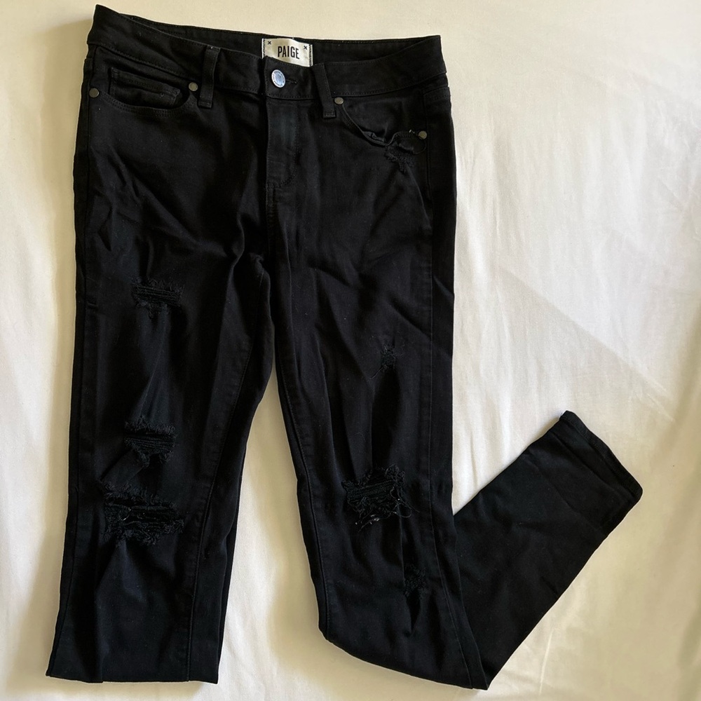 PAIGE Women's Black Ripped Skinny Jeans